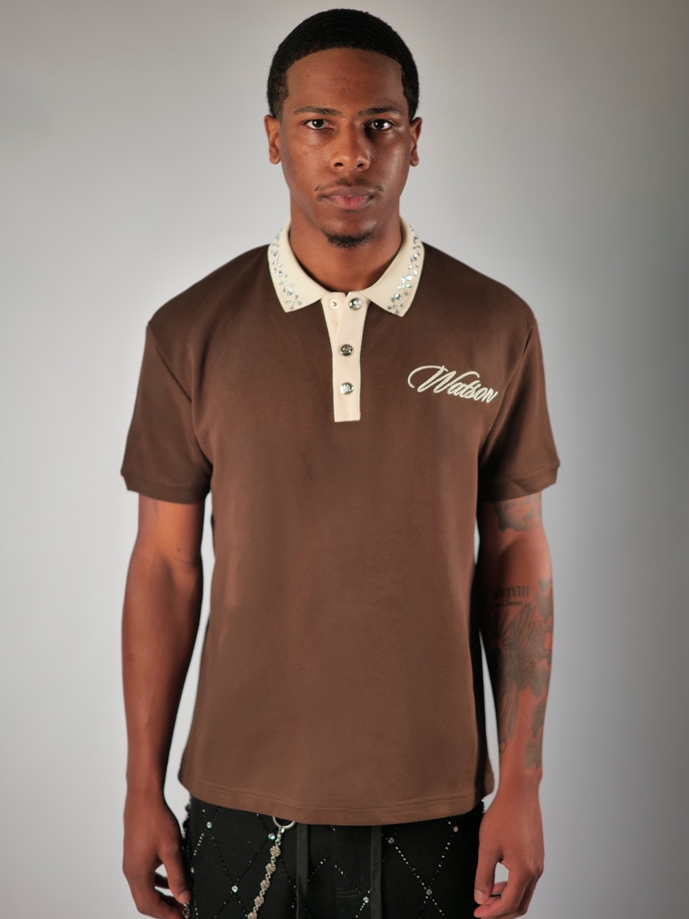 WATSON COLLAR EMBLELLISHED BLACK CHOCOLATE SHIRT